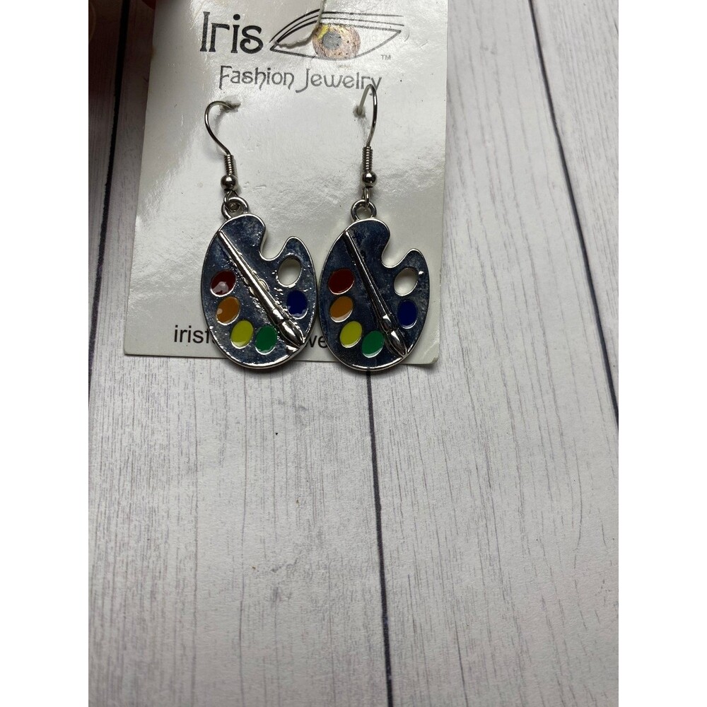 Iris Fashion Jewelry Paint Palette Earrings 2-Piece Colorful Art